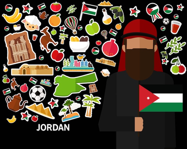 Fondo del concepto de Jordania. Iconos planos