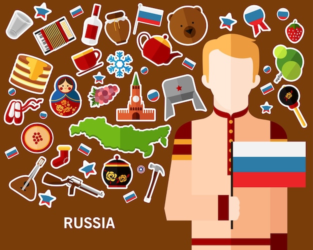 Vector fondo del concepto de rusia. iconos planos