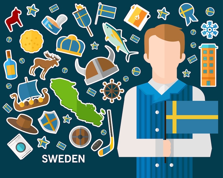 Vector fondo del concepto de suecia. iconos planos