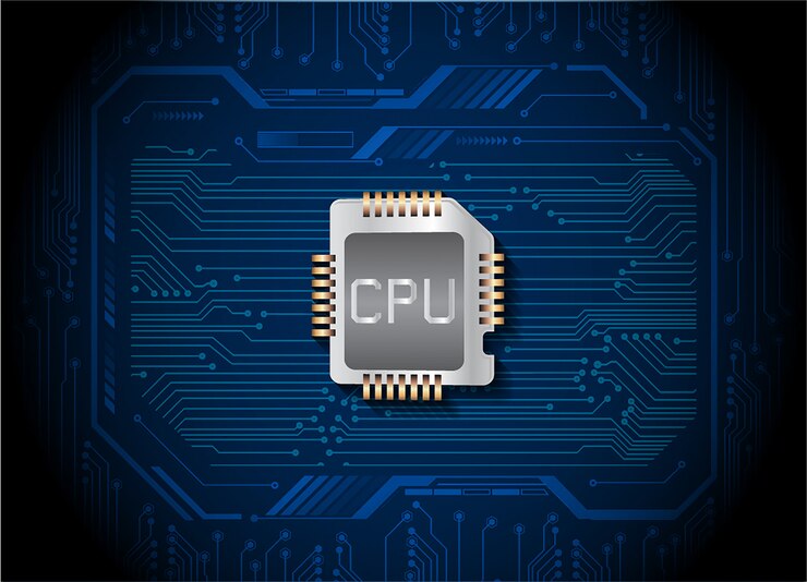 Vector fondo de concepto de tecnología azul futuro circuito cibernético de cpu
