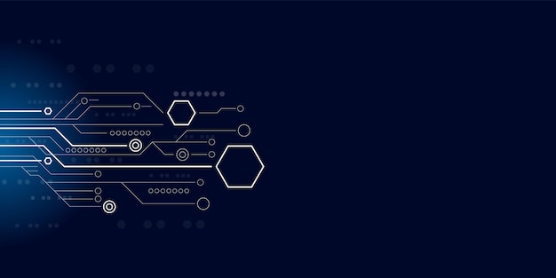 Fondo de concepto de tecnología digital Estilo de símbolo de placa de circuito electrónico fondo azul oscuro