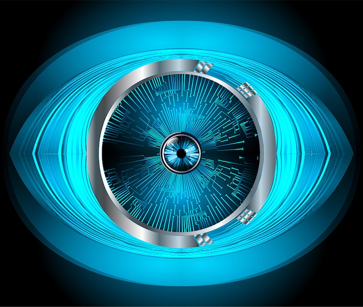 Vector fondo de concepto de tecnología futura de circuito azul cyber eye