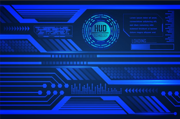 Fondo de concepto de tecnología futura de circuito cibernético azul de HUD