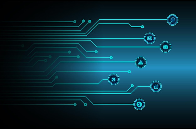Fondo de concepto de tecnología futura de circuito cibernético azul