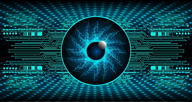 Vector fondo de concepto de tecnología futura del circuito cibernético de ojo azul