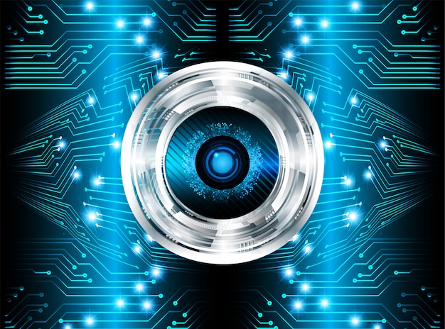 Vector fondo de concepto de tecnología futura del circuito cibernético de ojo azul
