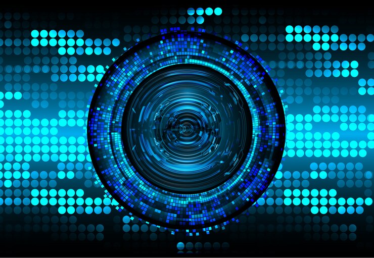 Vector fondo de concepto de tecnología futura del circuito cibernético de ojo azul