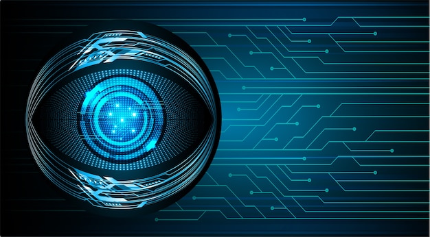 Fondo de concepto de tecnología futura de circuito cibernético de ojo azul