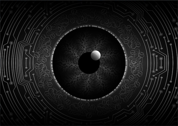 Fondo de concepto de tecnología futura de circuito cibernético de ojo negro