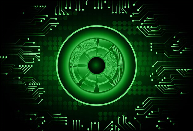 Fondo de concepto de tecnología futura de circuito cibernético de ojo verde