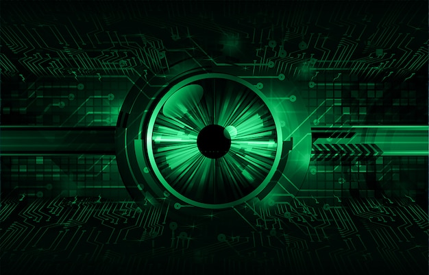 Fondo de concepto de tecnología futura de circuito cibernético de ojo verde