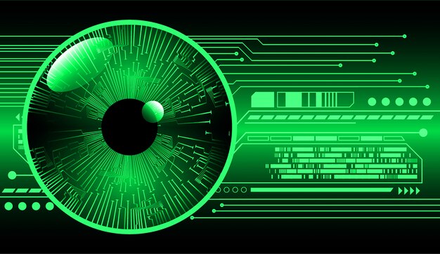 Fondo de concepto de tecnología futura de circuito cibernético de ojo verde