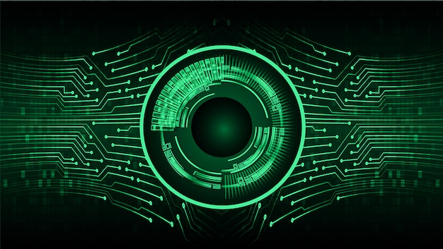 Fondo de concepto de tecnología futura del circuito cibernético de ojo verde