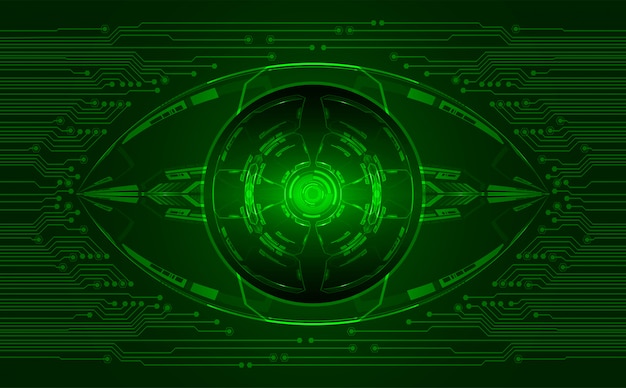 Fondo de concepto de tecnología futura de circuito cibernético de ojo verde