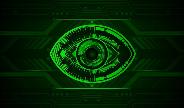 Fondo de concepto de tecnología futura de circuito cibernético de ojo verde