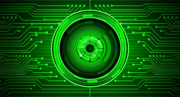 Fondo de concepto de tecnología futura de circuito cibernético de ojo verde