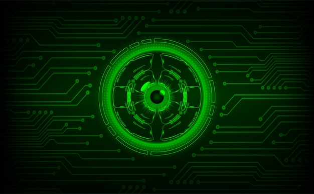 Fondo de concepto de tecnología futura del circuito cibernético de ojo verde