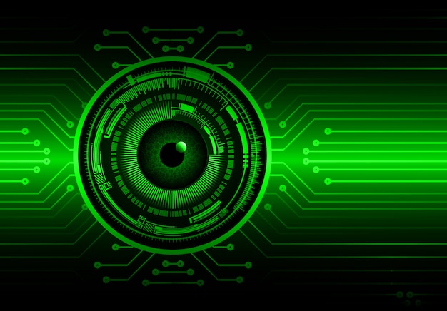 Fondo de concepto de tecnología futura del circuito cibernético de ojo verde