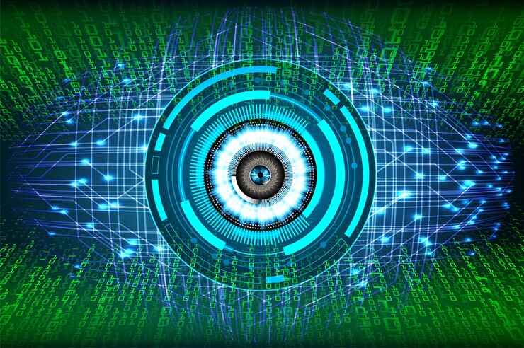 Vector fondo de concepto de tecnología futura del circuito cibernético del ojo
