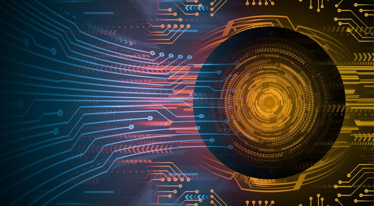 Vector fondo de concepto de tecnología futura del circuito cibernético del ojo