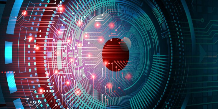 Vector fondo de concepto de tecnología futura del circuito cibernético del ojo
