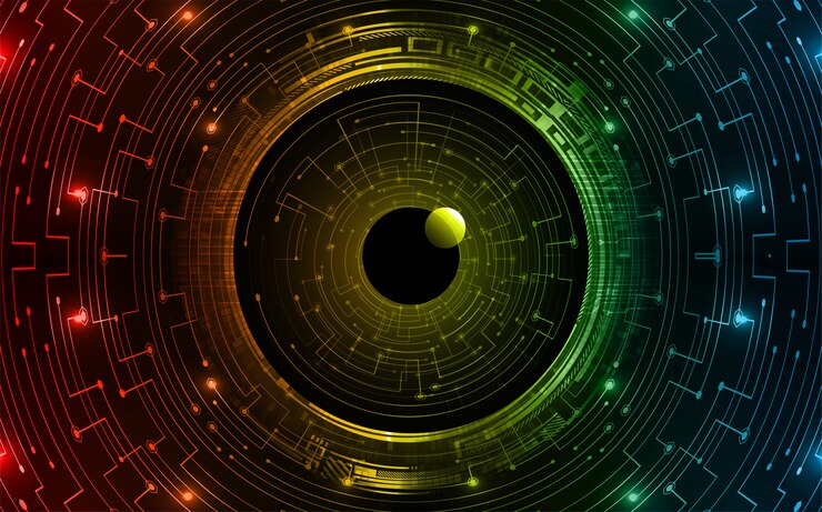 Vector fondo de concepto de tecnología futura de circuito cibernético de ojo