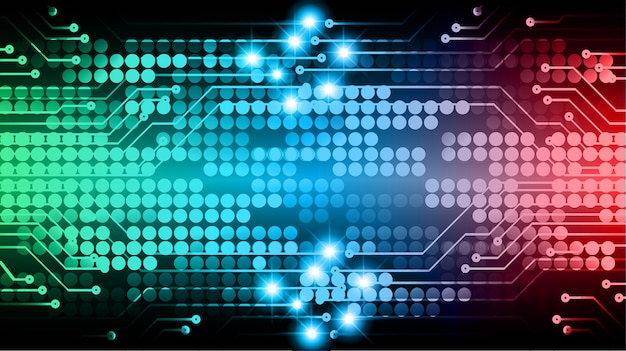 Vector fondo de concepto de tecnología futura de circuito cibernético rojo verde azul