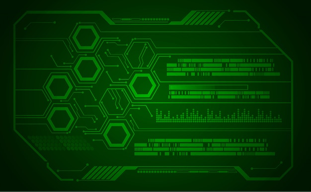 Fondo de concepto de tecnología futura de circuito cibernético verde de HUD