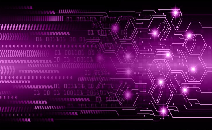 Vector fondo de concepto de tecnología futura del circuito de hexágono cibernético púrpura
