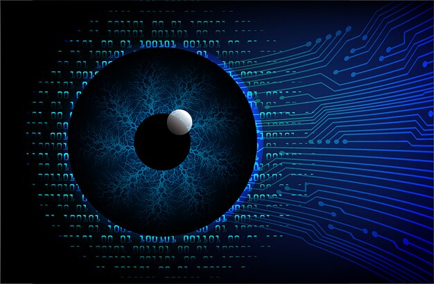 Fondo de concepto de tecnología futura de circuito ojo azul cyber
