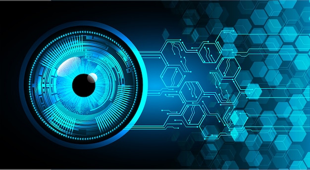 Fondo de concepto de tecnología futura de circuito ojo azul cyber