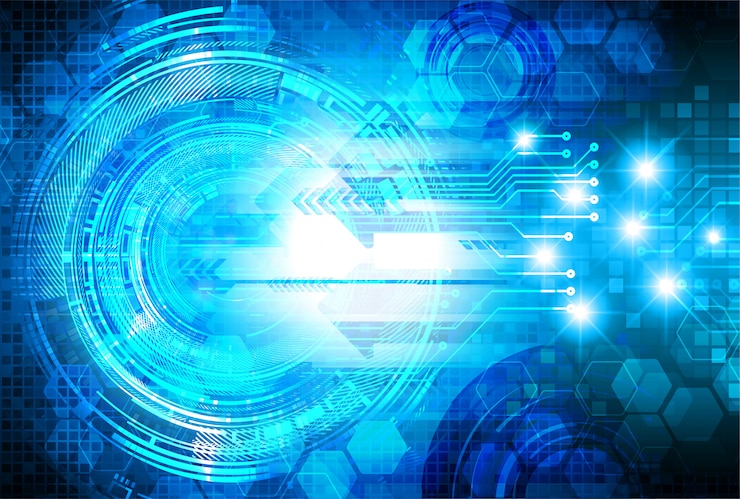 Vector fondo de concepto de tecnología futura de circuito ojo azul cyber