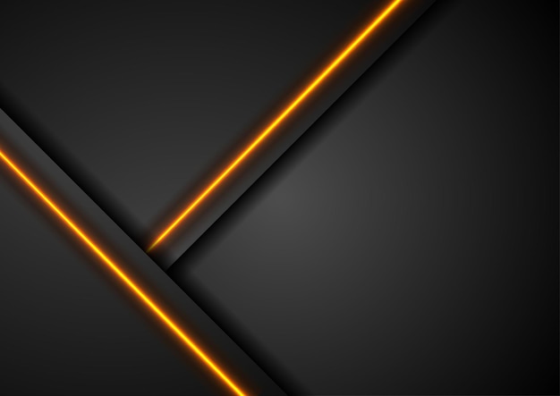 Fondo de concepto de tecnología negra con líneas de neón brillantes naranjas