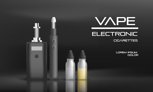Fondo de concepto de vape electrónico. Ilustración realista de fondo de concepto de vector de vape electrónico para diseño web