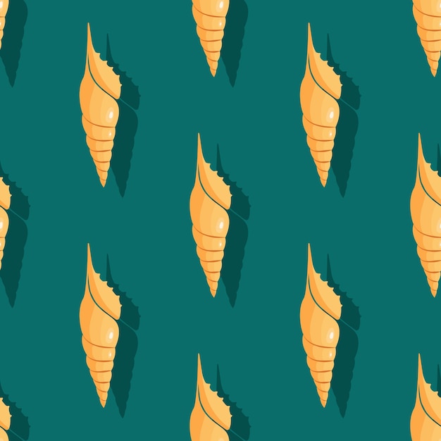 Fondo de concha Patrón marino sin costuras con conchas marinas amarillas Composición vectorial