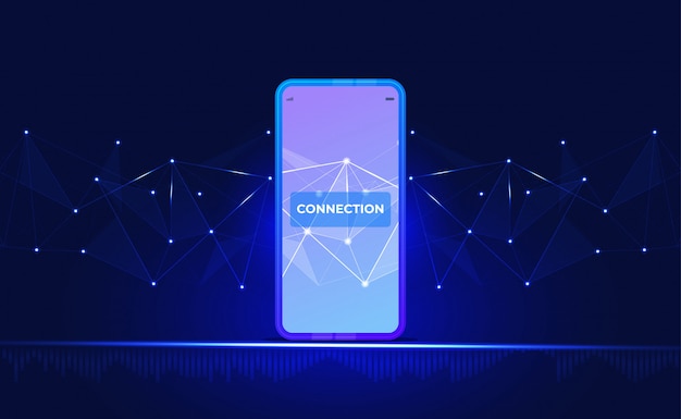 Fondo de conexión a internet. Con teléfono inteligente, Low Poly, Dot, Circle, Line, Light