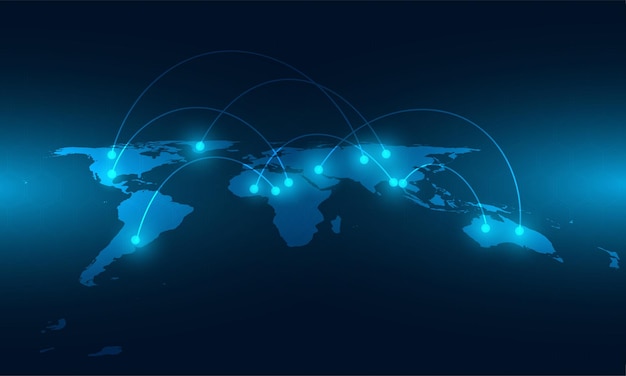 Fondo de conexión del mapa mundial. Diseño de vectores de mapas. Conexión de comunicación tecnológica.