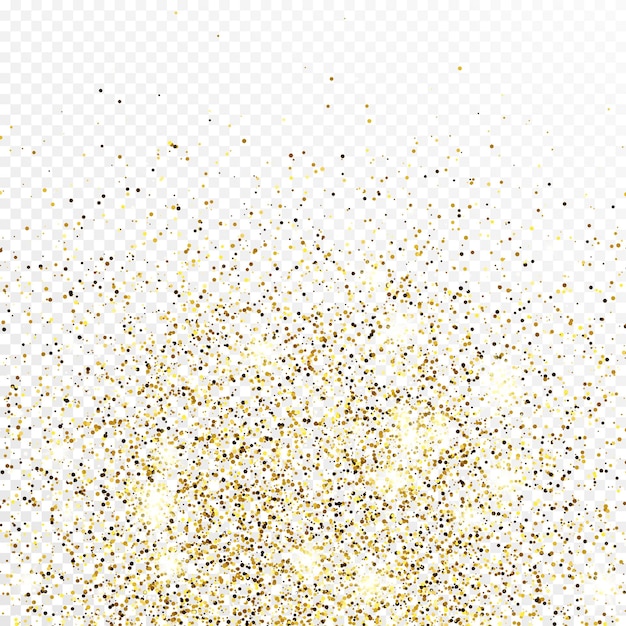 Fondo de confeti de brillo dorado aislado sobre fondo blanco transparente. Textura de celebración con efecto de luz brillante. ilustración vectorial