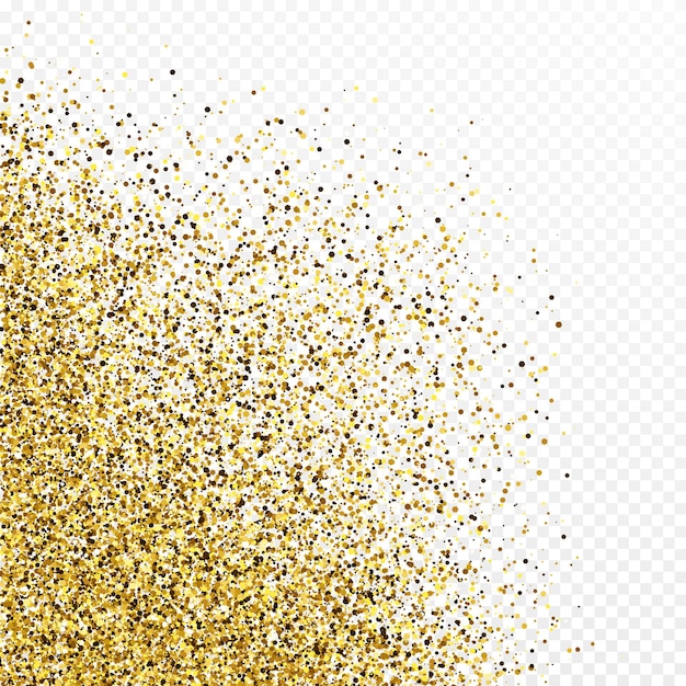 Fondo de confeti de brillo dorado aislado sobre fondo blanco transparente. Textura de celebración con efecto de luz brillante. ilustración vectorial