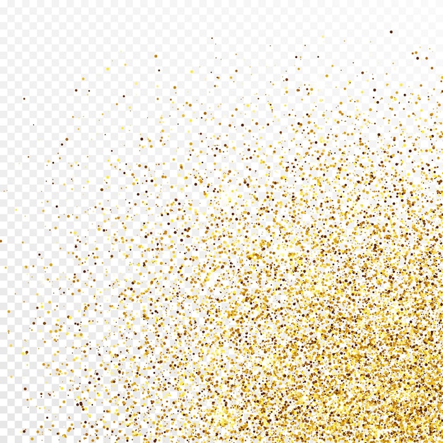 Fondo de confeti de brillo dorado aislado sobre fondo blanco transparente. Textura de celebración con efecto de luz brillante. ilustración vectorial