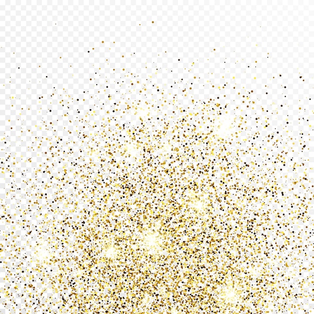 Fondo de confeti de brillo dorado aislado sobre fondo blanco transparente. Textura de celebración con efecto de luz brillante. ilustración vectorial
