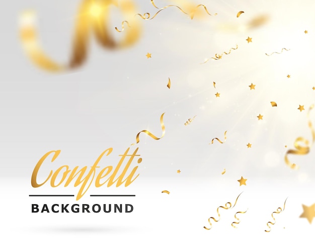 Fondo de confeti Estandarte de celebración del aniversario de cumpleaños Confeti dorado brillante que cae
