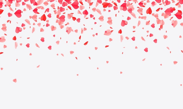 Fondo de confeti de forma de corazones diseño de día de san valentín