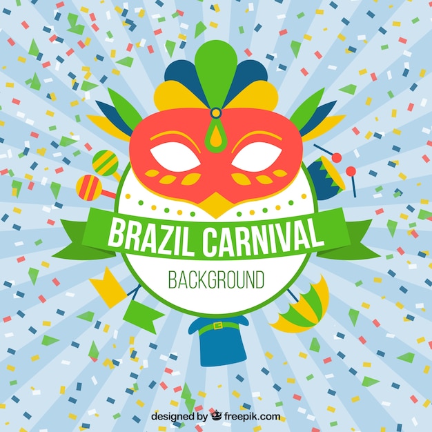 Vector fondo de confeti con máscara de carnaval