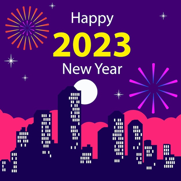 Fondo de construcción de ciudad feliz año nuevo 2023