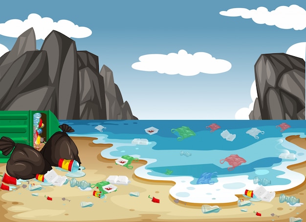 Un fondo de contaminación de playa sucia