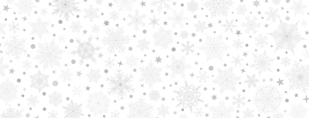 Fondo de copos de nieve de Navidad grandes y pequeños complejos en colores grises Ilustración de invierno con nieve que cae