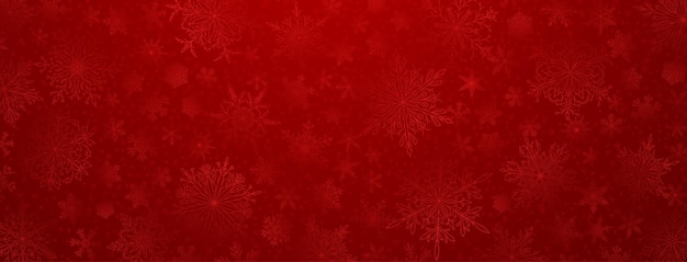Fondo de copos de nieve de Navidad grandes y pequeños complejos en colores rojos Ilustración de invierno con nieve que cae