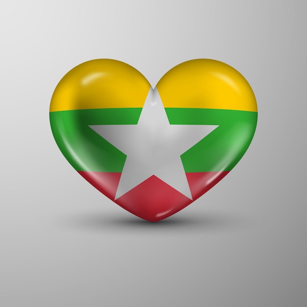 Fondo de corazón en 3D con la bandera de Myanmar