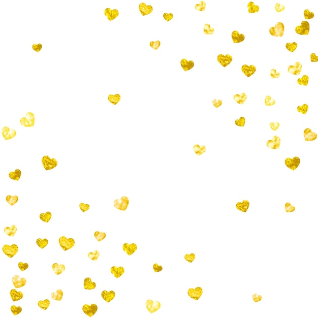 Vector fondo de corazón con brillo dorado día de san valentín confeti vectorial textura dibujada a mano tema de amor para cupones de regalo anuncios eventos plantilla de boda y novia con marco de corazón